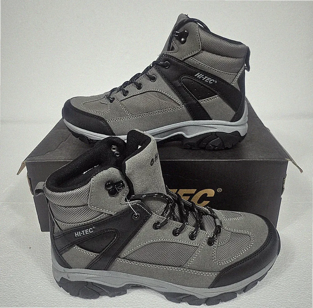Men's Hiking Boots Size 8 Hi-Tec Dark Grey Crest Mid Top NWP Work Lightweight
