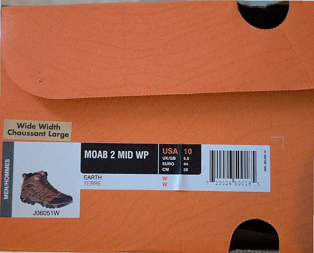 Merrell Moab 2 Mid WP Men's Hiking Boots Brown Gray Wide US 10 J06051W
