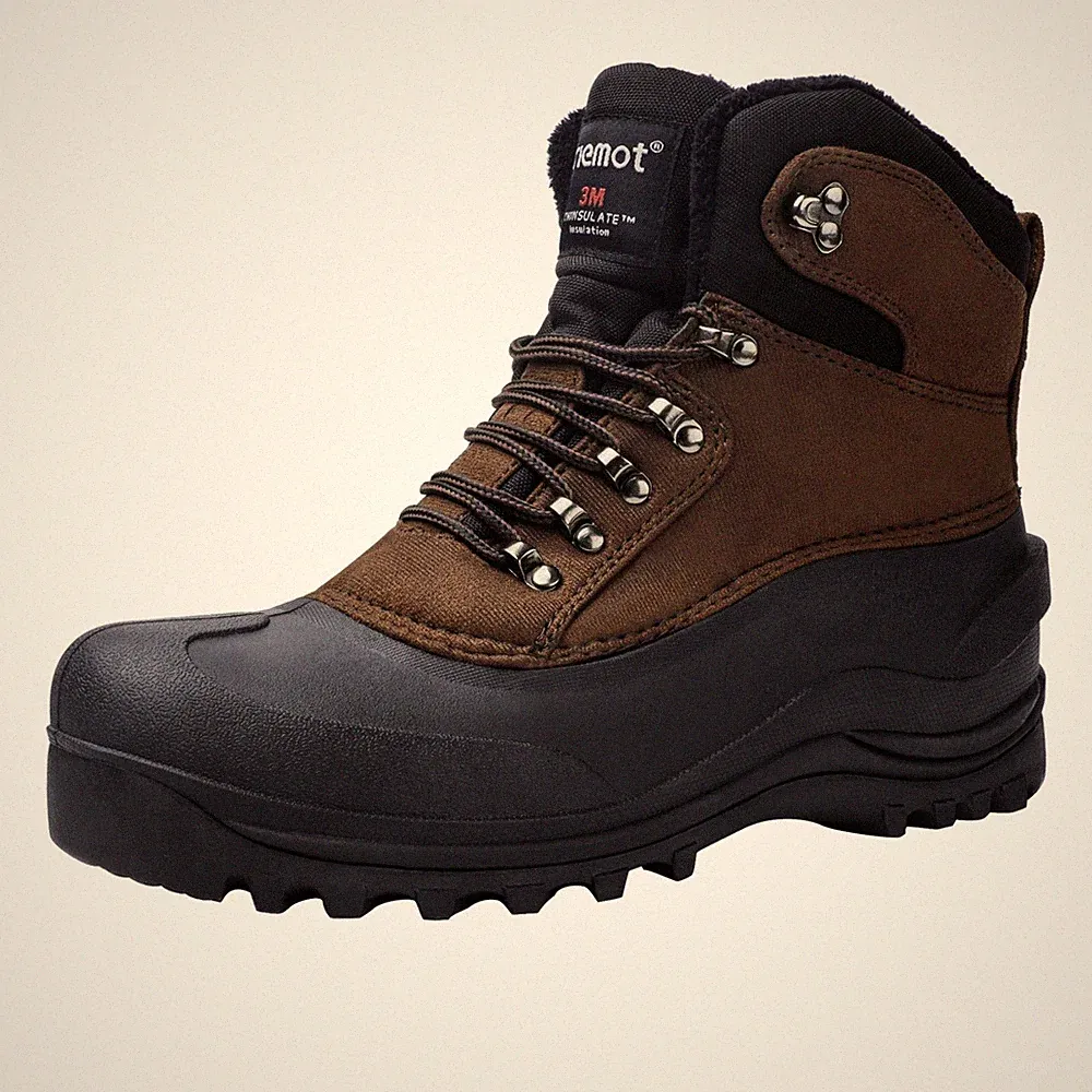 Riemot Mens Winter Waterproof Low-top Outdoor Warm Snow Boots Hiking Boots